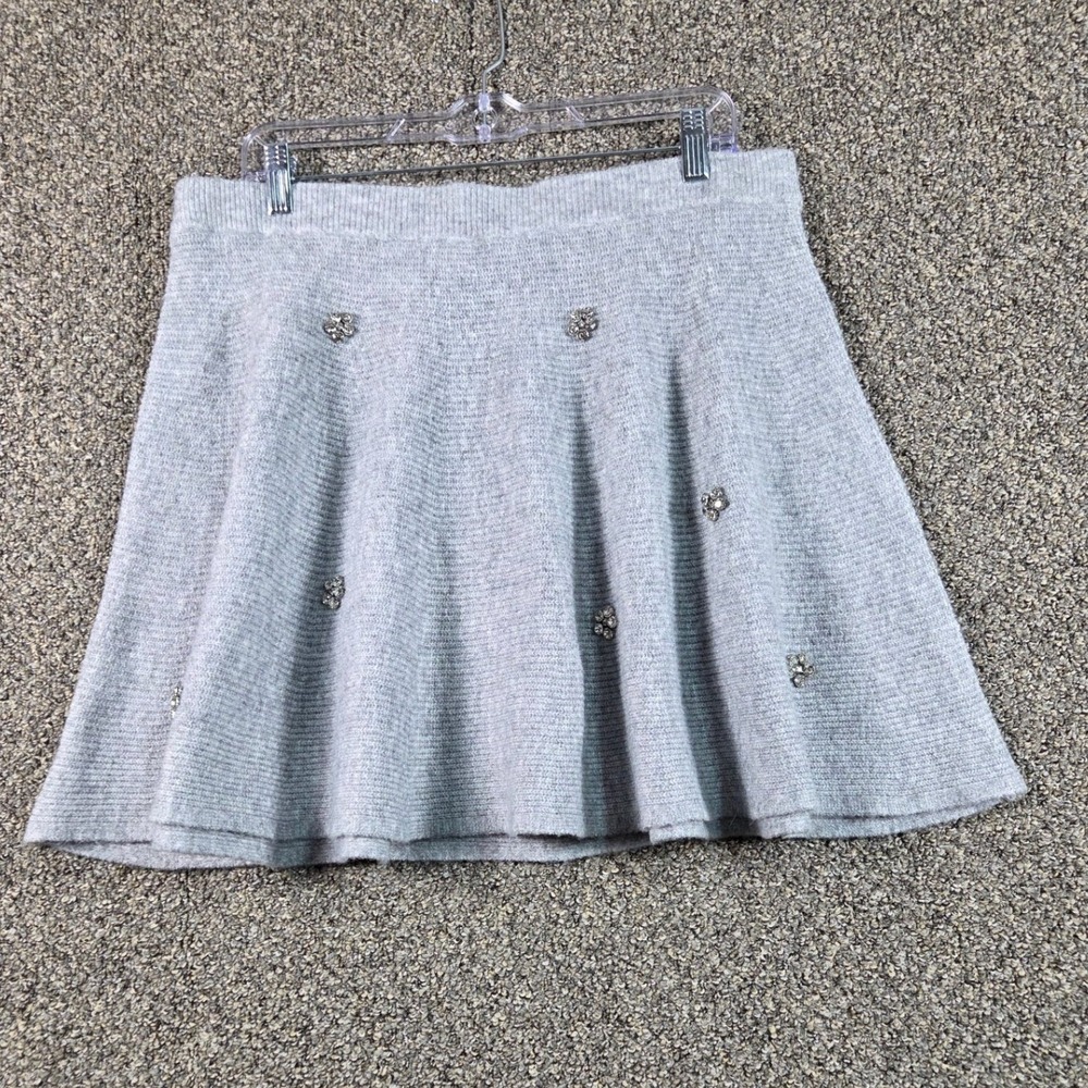 Free Assembly Skirt Womens Large Gray‎ Excellent Jeweled Flower Y2K BOHO Flare
